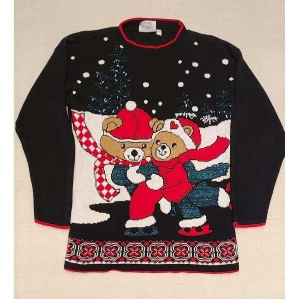 VTG Hot Cashews Sweater Unisex Ice Skating Bear Christmas Crewneck Knit Medium